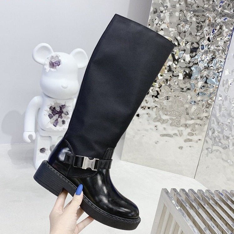 Women Black Buckle Strap Motorcycle Boots Round Toe - LiveTrendsX