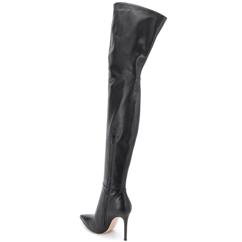 Women Black Leather Stilettos High Heels Shoes - LiveTrendsX