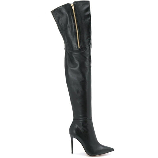 Women Black Leather Stilettos High Heels Shoes - LiveTrendsX