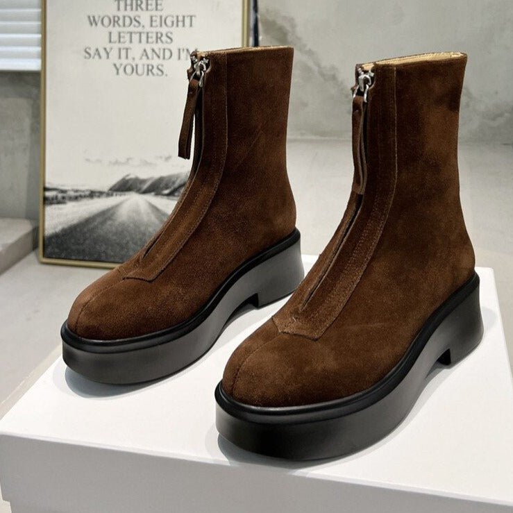 Women Cow Leather Front Zip Chelsea Boots - LiveTrendsX