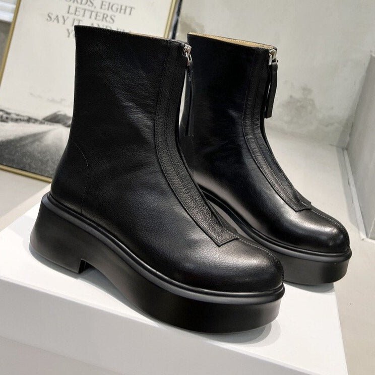 Women Cow Leather Front Zip Chelsea Boots - LiveTrendsX