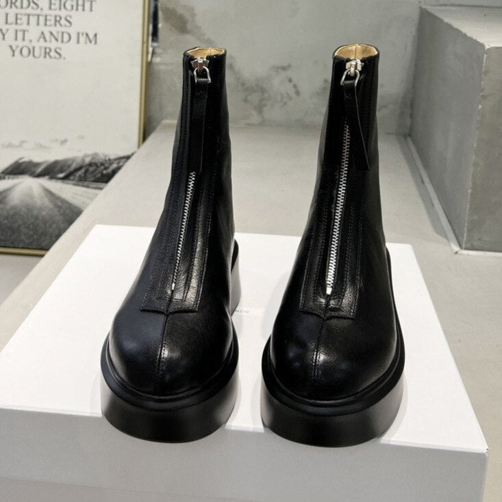 Women Cow Leather Front Zip Chelsea Boots - LiveTrendsX