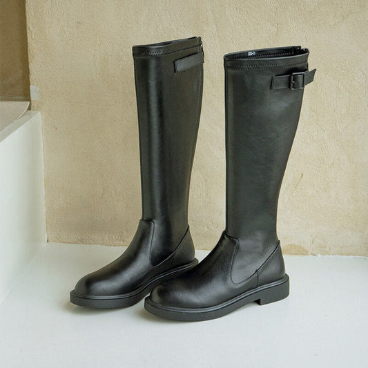 Women cowhide upper Knight boots elastic skinny boots - LiveTrendsX