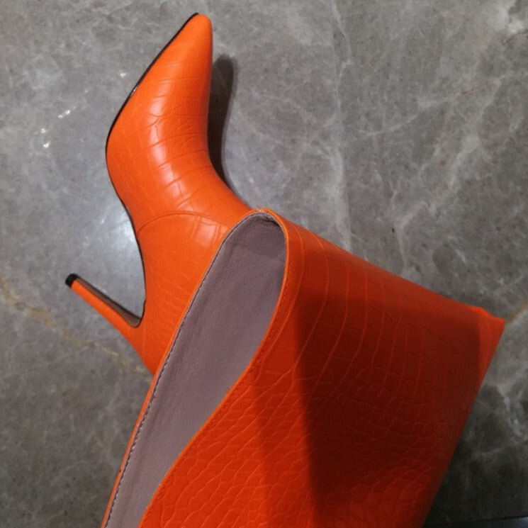 Women Crocodile High Heels Knee High Boots Pointed Toe Party Shoes - LiveTrendsX