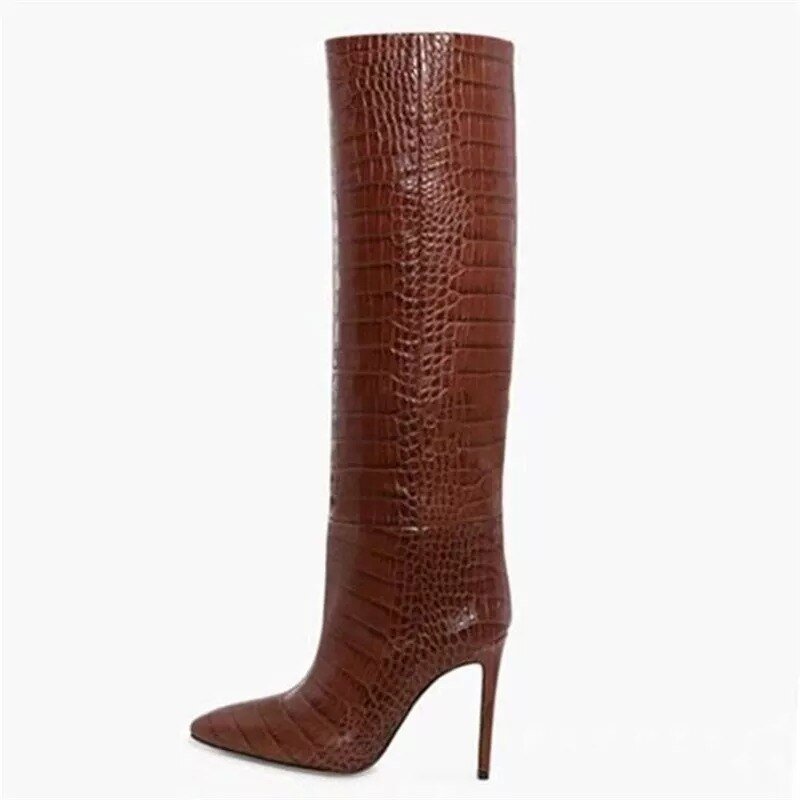 Women Crocodile Knee High Boots Autumn Snake Prints - LiveTrendsX