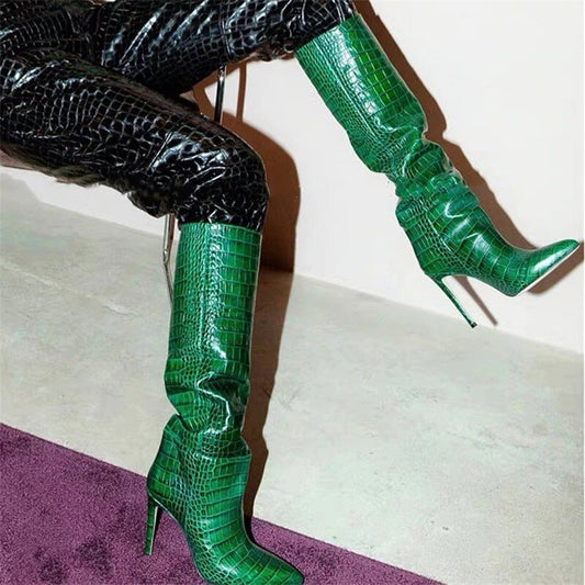 Women Crocodile Knee High Boots Autumn Snake Prints - LiveTrendsX