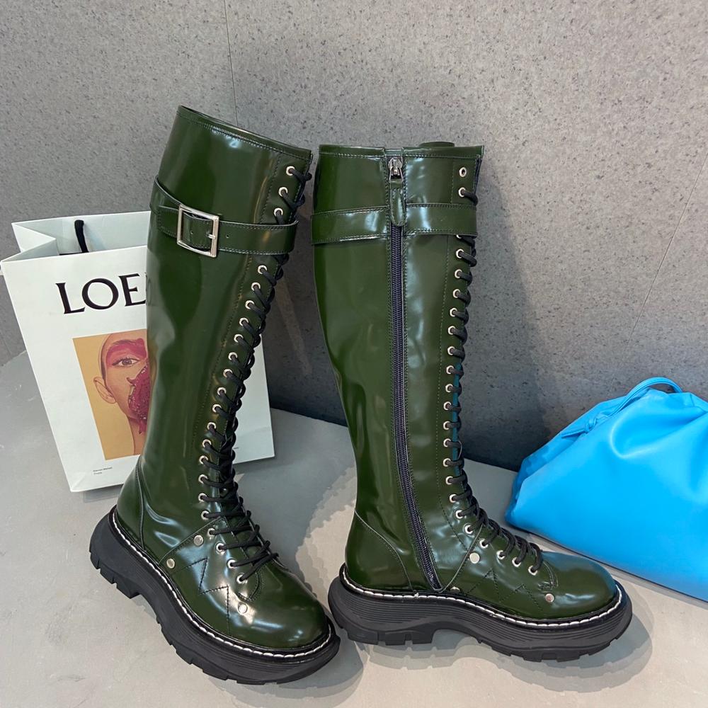 Women Genuine Leather Platform Round Toe Knee High Boots - LiveTrendsX