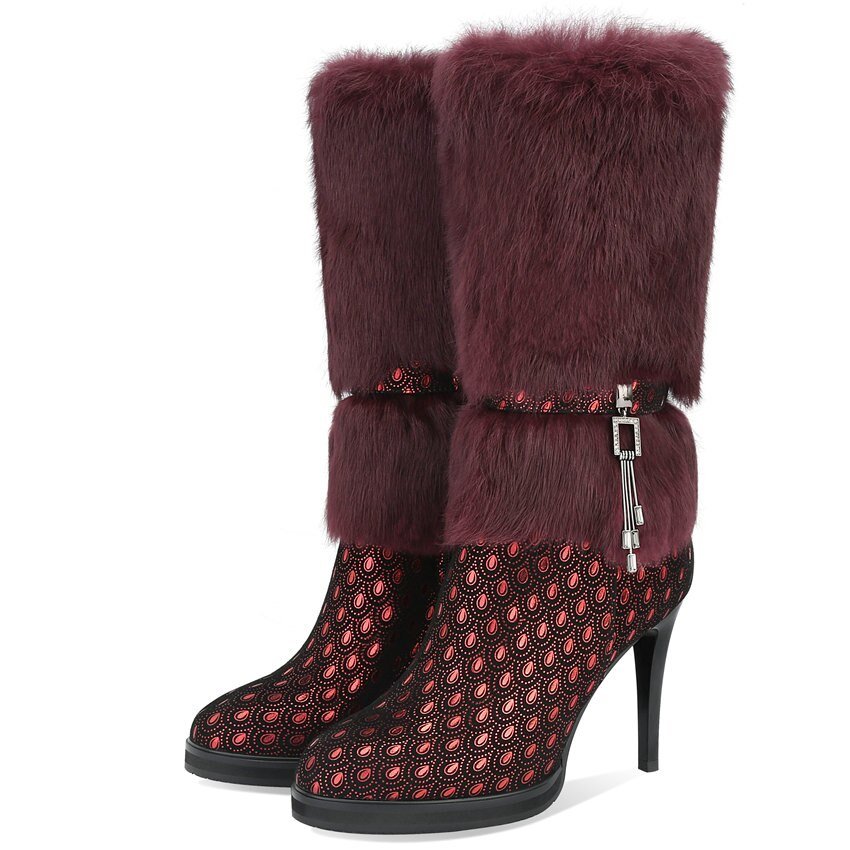 Women Genuine Leather Slim High Heel Mid Calf Boots High Top - LiveTrendsX