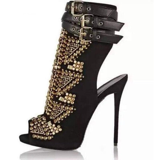Women Gladiator Sandals Buckle Belt Punk High Heels Shoes - LiveTrendsX