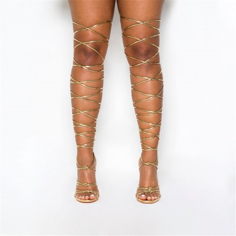 Women Gladiator Sandals Cut - Out Sexy High Heels Strip Shoes - LiveTrendsX