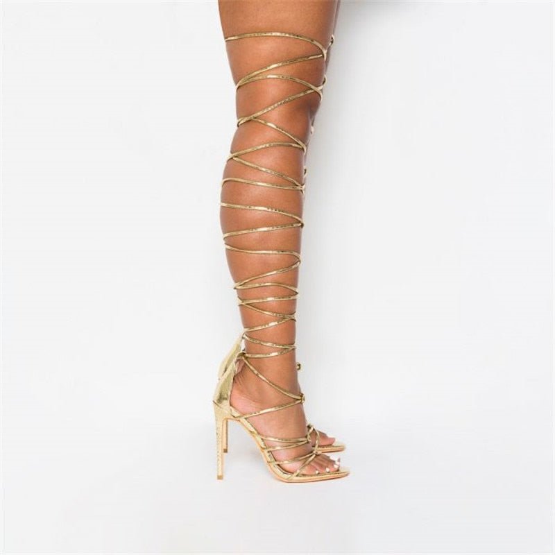 Women Gladiator Sandals Cut - Out Sexy High Heels Strip Shoes - LiveTrendsX