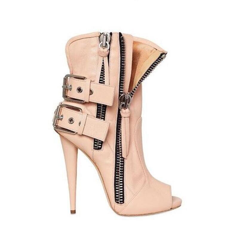 Women High Heel Peep Toe Sandals Boots Buckle Side Zipper - LiveTrendsX