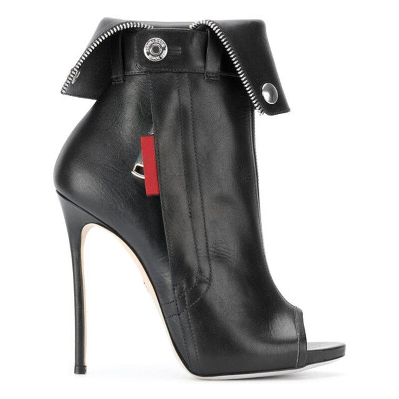 Women High Heel Peep Toe Sandals Boots Buckle Side Zipper - LiveTrendsX