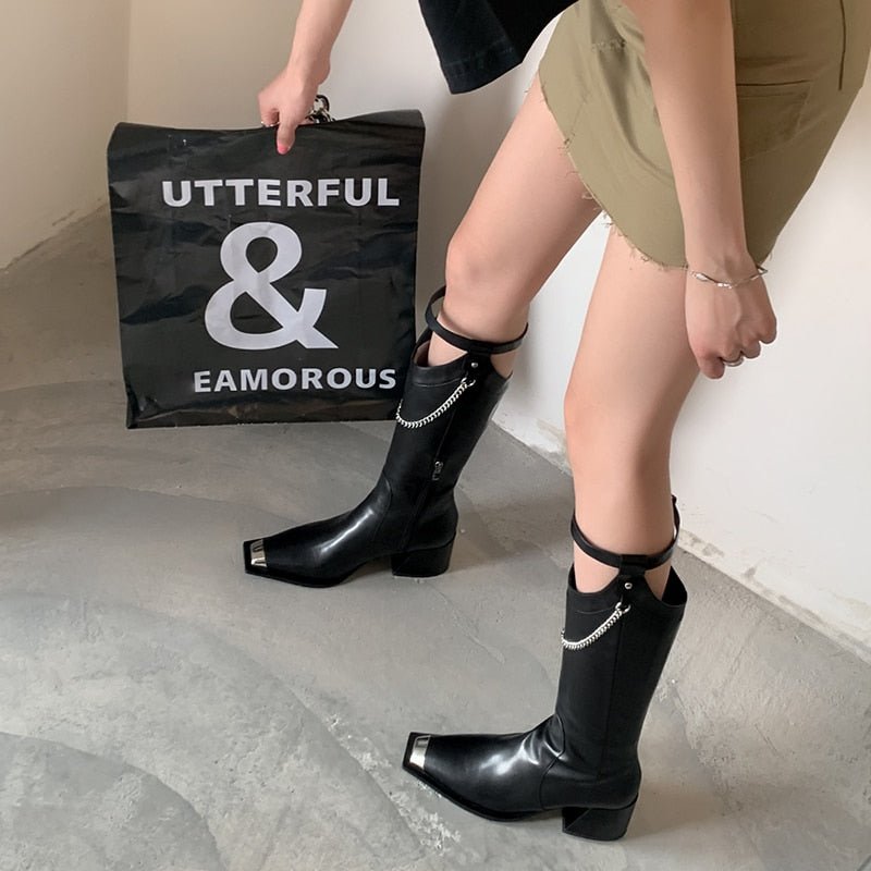 Women Knee - high boots cowhide modern boots Pigskin long Boots - LiveTrendsX