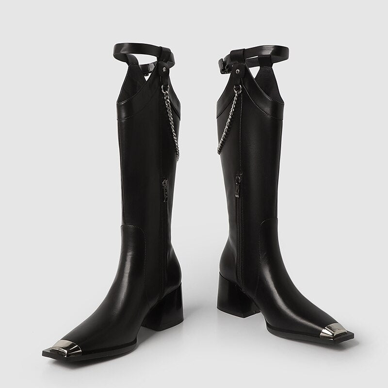 Women Knee - high boots cowhide modern boots Pigskin long Boots - LiveTrendsX
