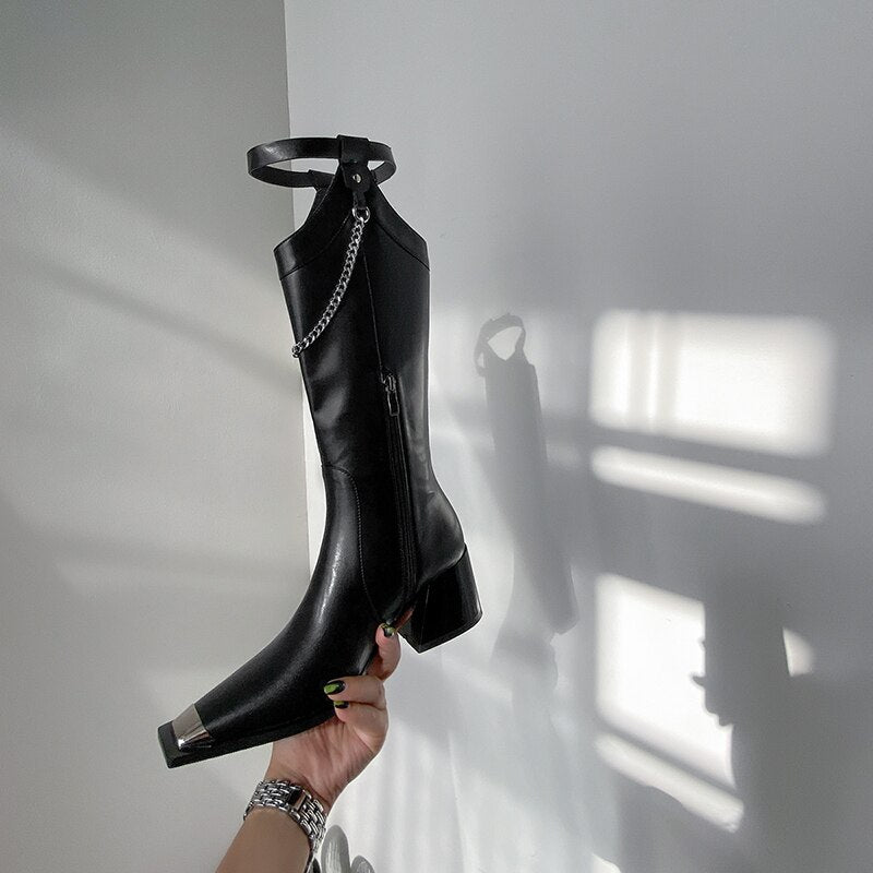 Women Knee - high boots cowhide modern boots Pigskin long Boots - LiveTrendsX