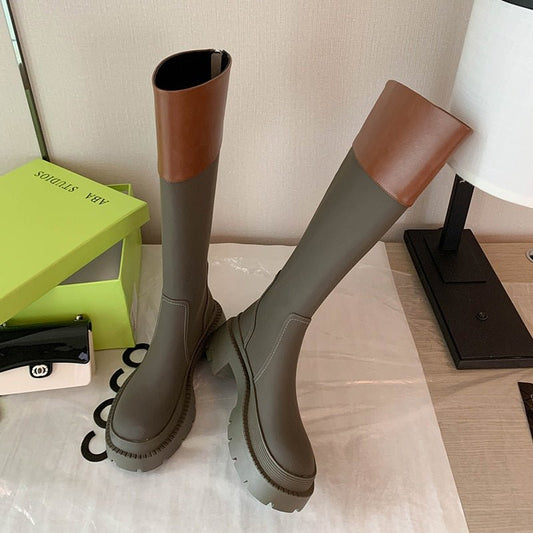 Women knee - high boots Microfiber color matching Knight boots - LiveTrendsX