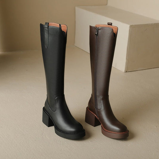 Women knee - high boots Natural leather cowhide upper full leather - LiveTrendsX