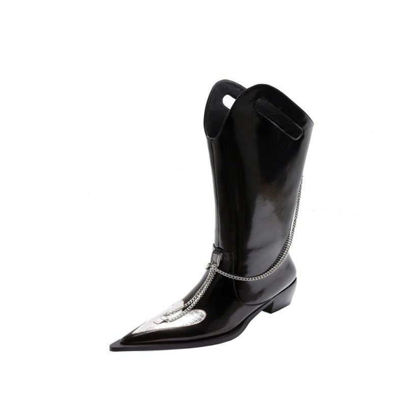 Women Knee High Boots Rhinestone Chain Punk Shoes - LiveTrendsX