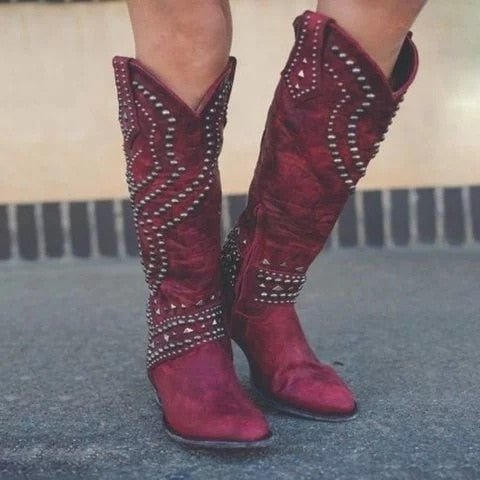Women Knee High Square Heel Slip - on Western Boots Big Size - LiveTrendsX