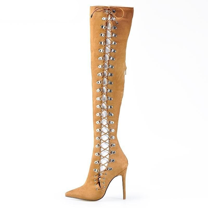 Women Lace Up High Heel Gladiator Shoes Party Long Boots - LiveTrendsX
