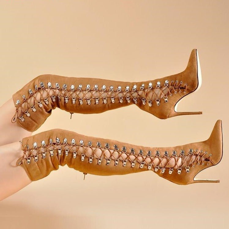 Women Lace Up High Heel Gladiator Shoes Party Long Boots - LiveTrendsX