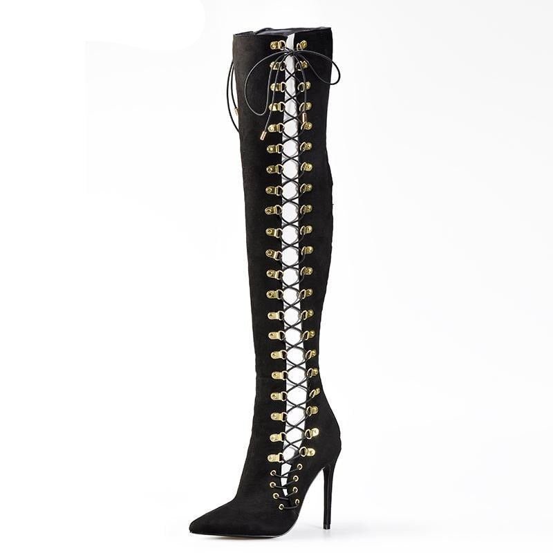 Women Lace Up High Heel Gladiator Shoes Party Long Boots - LiveTrendsX