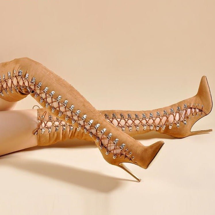 Women Lace Up High Heel Gladiator Shoes Party Long Boots - LiveTrendsX