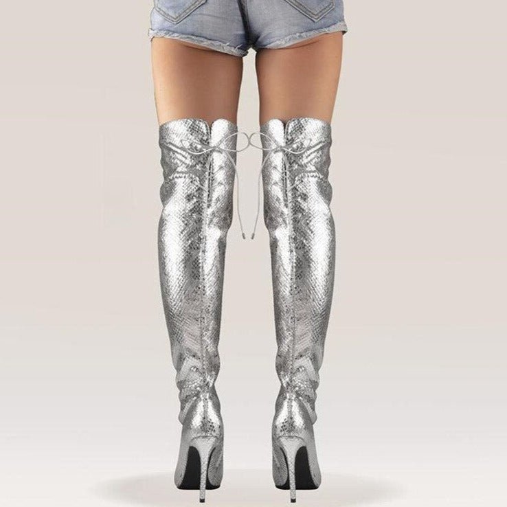 Women Lace Up Over The Knee Long Boots - LiveTrendsX