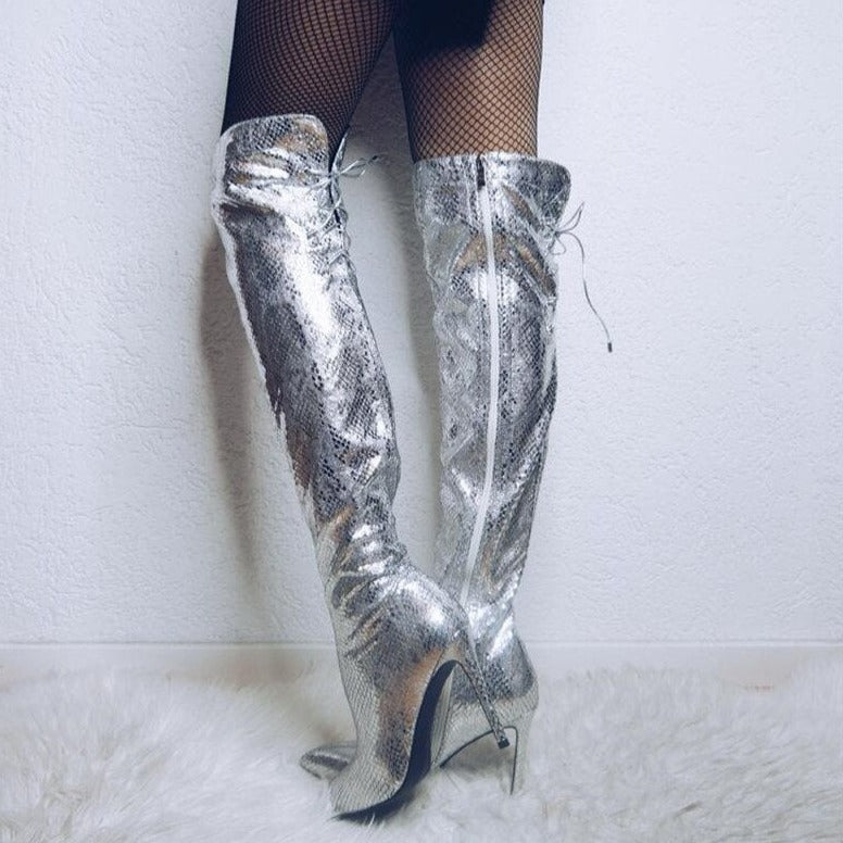 Women Lace Up Over The Knee Long Boots - LiveTrendsX