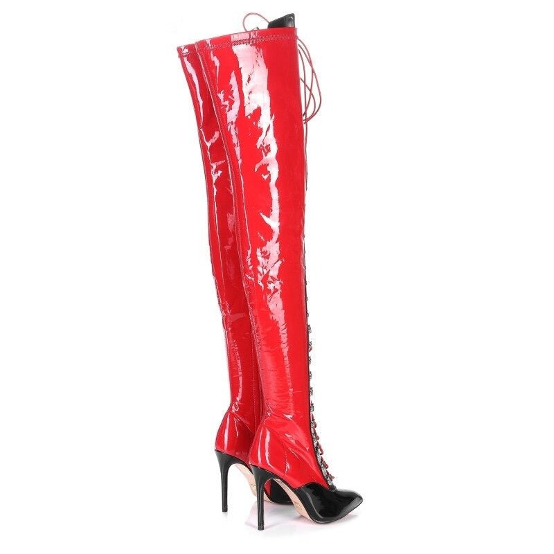 Women Lace Up Stiletto Party Thigh High Boots - LiveTrendsX