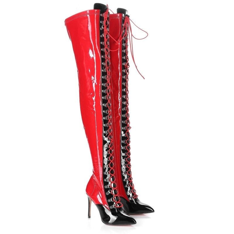 Women Lace Up Stiletto Party Thigh High Boots - LiveTrendsX