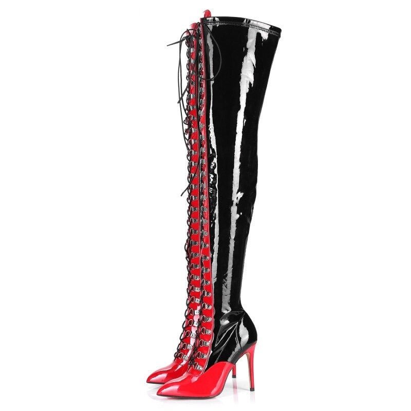 Women Lace Up Stiletto Party Thigh High Boots - LiveTrendsX