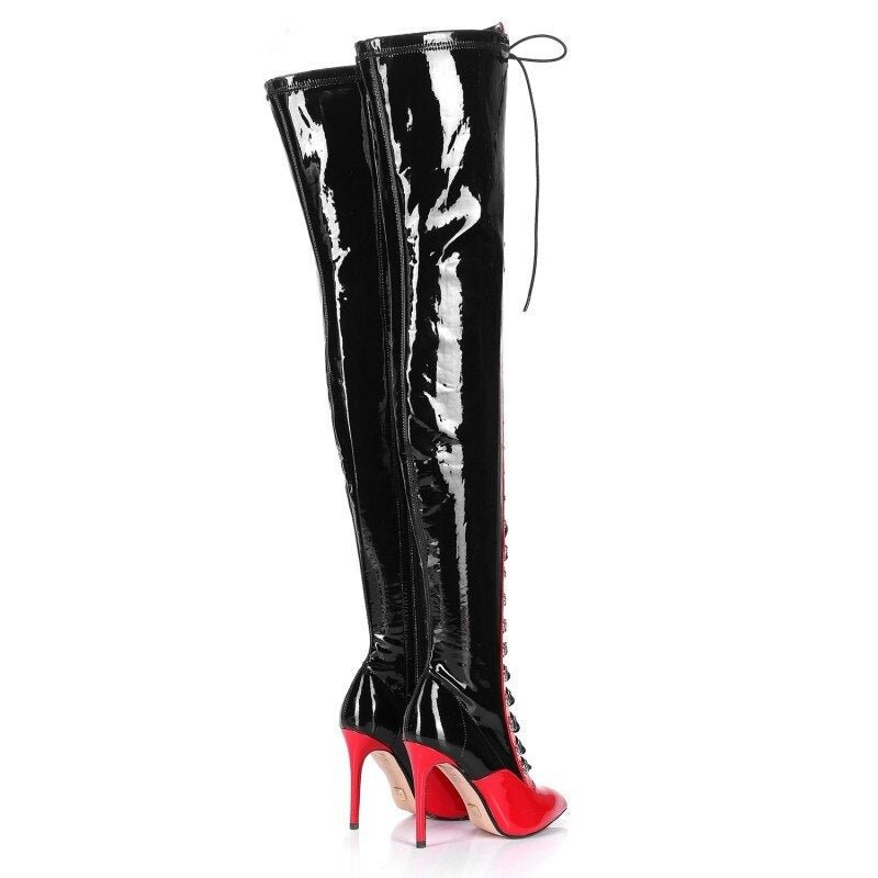 Women Lace Up Stiletto Party Thigh High Boots - LiveTrendsX