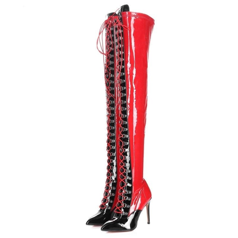 Women Lace Up Stiletto Party Thigh High Boots - LiveTrendsX
