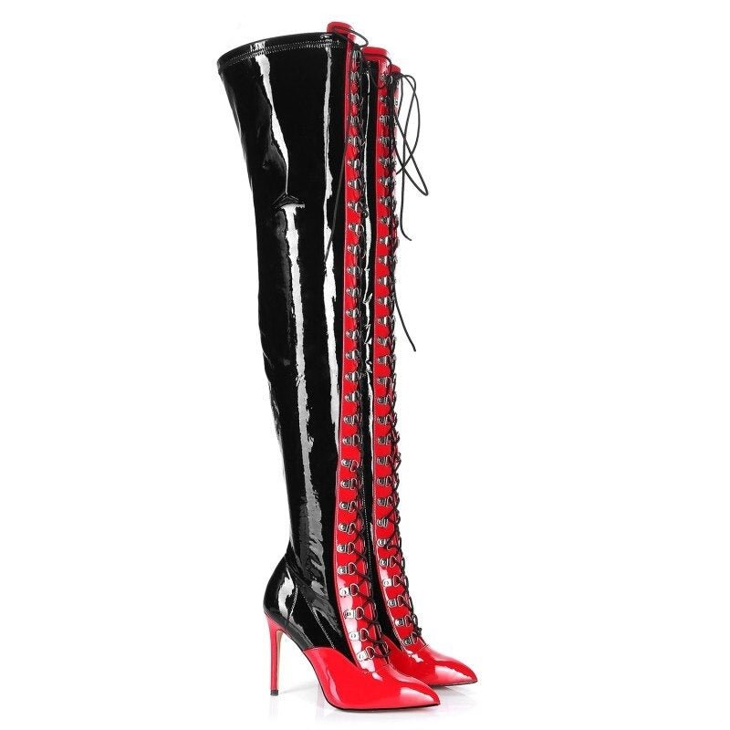 Women Lace Up Stiletto Party Thigh High Boots - LiveTrendsX