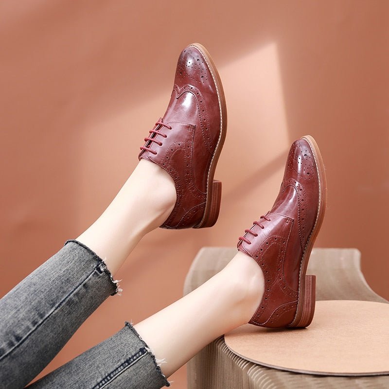 Women Leather Flat Casual Pink Oxford Shoes - LiveTrendsX