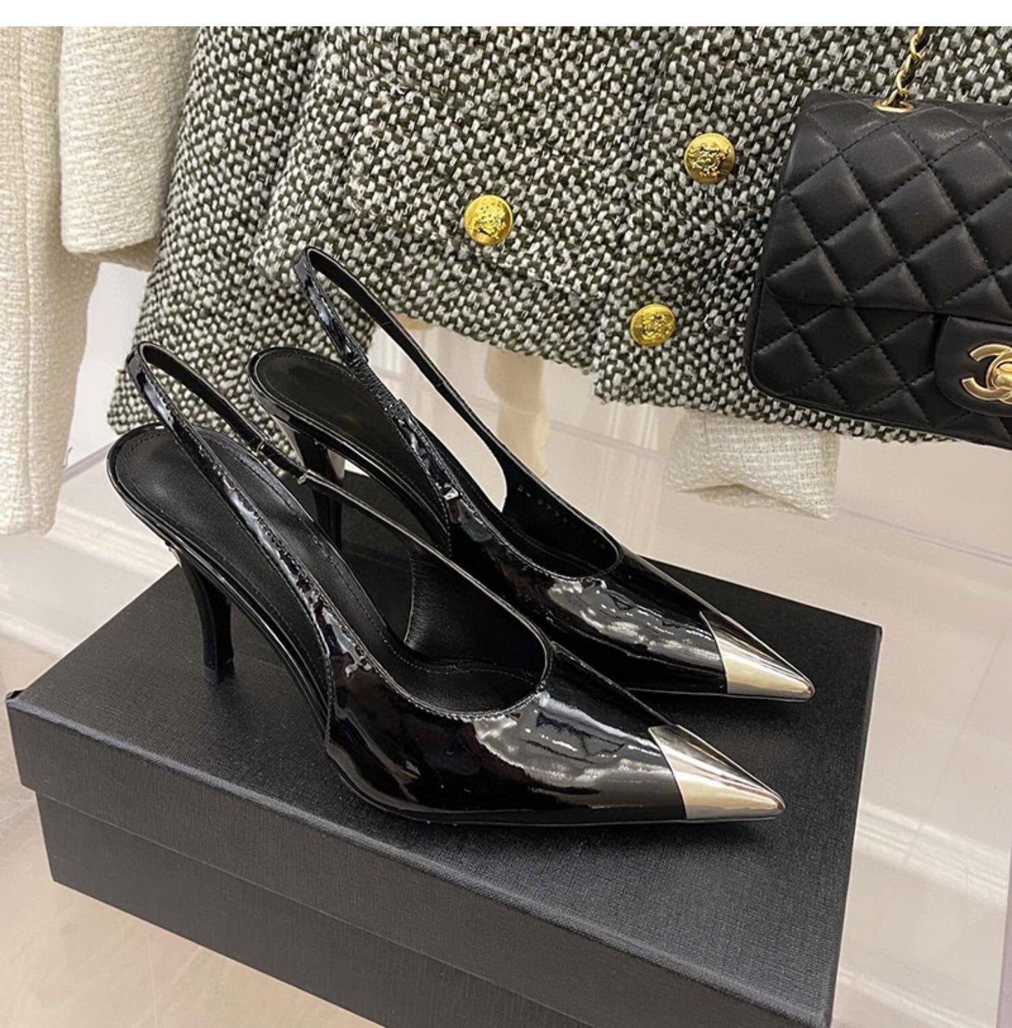 Women Metal Point Toe Stiletto Stripper Slingback Prom Evening Pumps - LiveTrendsX