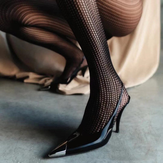 Women Metal Point Toe Stiletto Stripper Slingback Prom Evening Pumps - LiveTrendsX