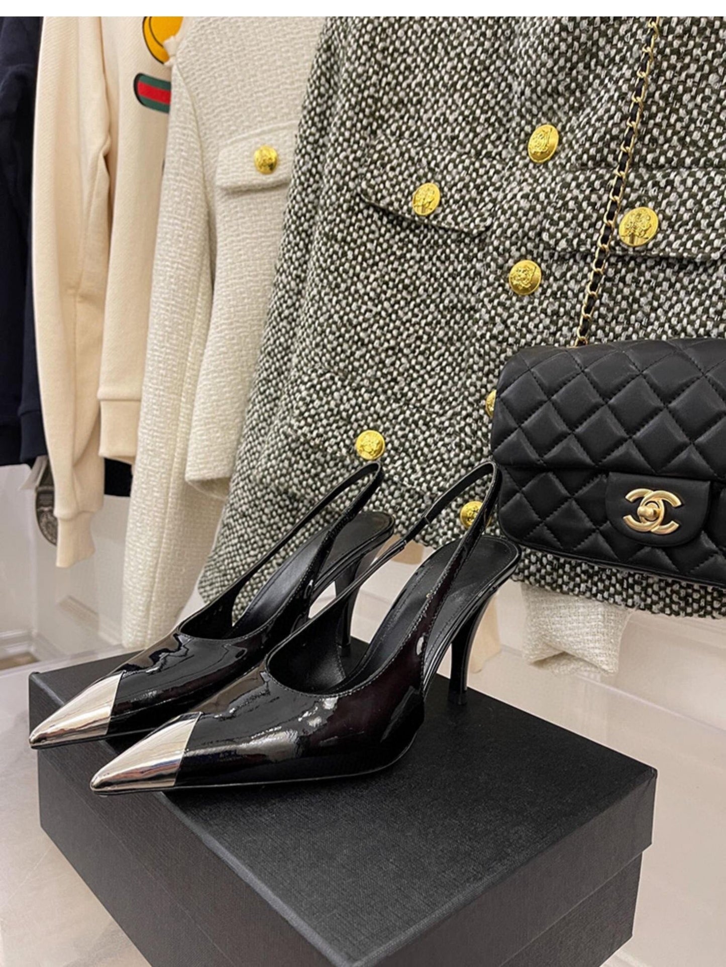 Women Metal Point Toe Stiletto Stripper Slingback Prom Evening Pumps - LiveTrendsX