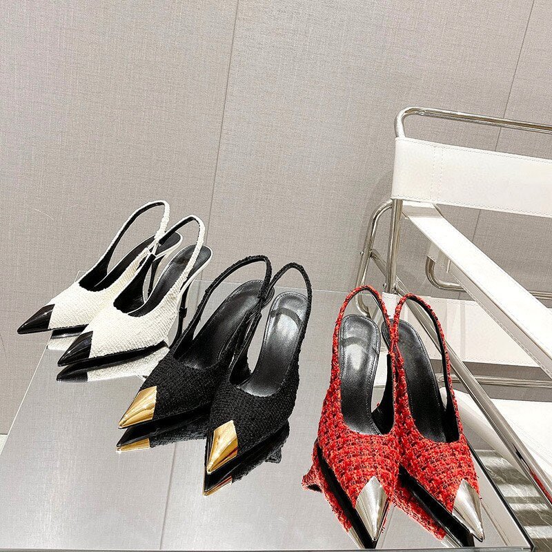 Women Metal Point Toe Stiletto Stripper Slingback Prom Evening Pumps - LiveTrendsX