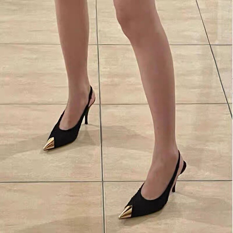 Women Metal Point Toe Stiletto Stripper Slingback Prom Evening Pumps - LiveTrendsX
