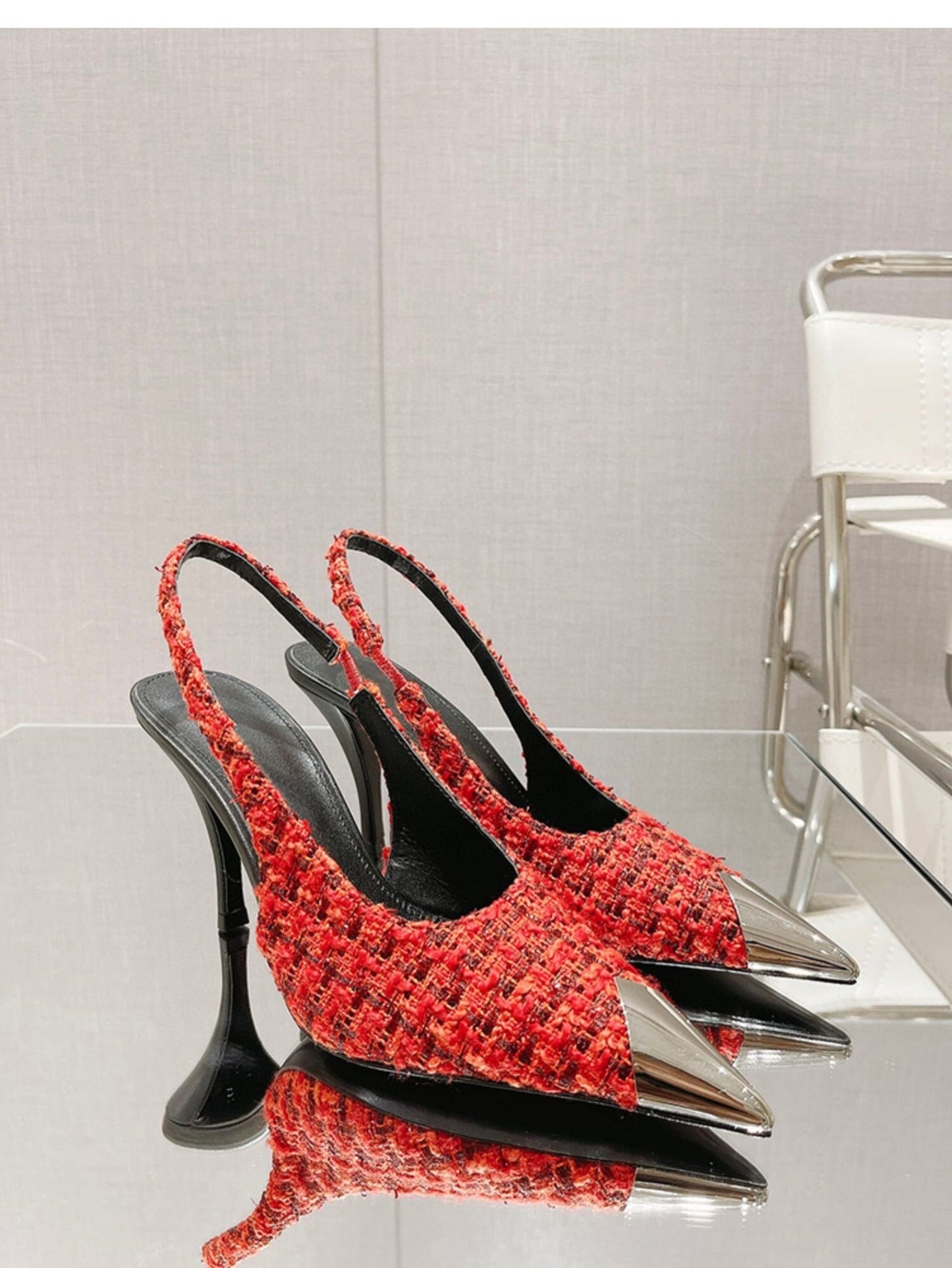 Women Metal Point Toe Stiletto Stripper Slingback Prom Evening Pumps - LiveTrendsX