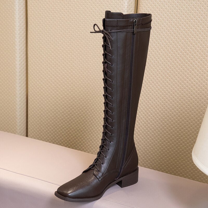 Women Natural leather cowhide upper cross straps elastic skinny boots - LiveTrendsX