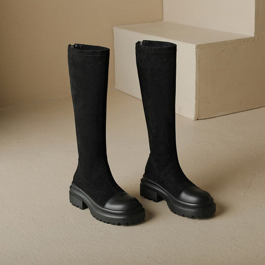 Women natural leather Leather Elastic flock upper Knight boots - LiveTrendsX