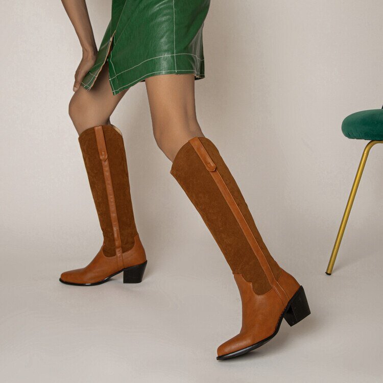 Women New Punk Style Pointed Toe Stitching High Chunky Heel Boots - LiveTrendsX