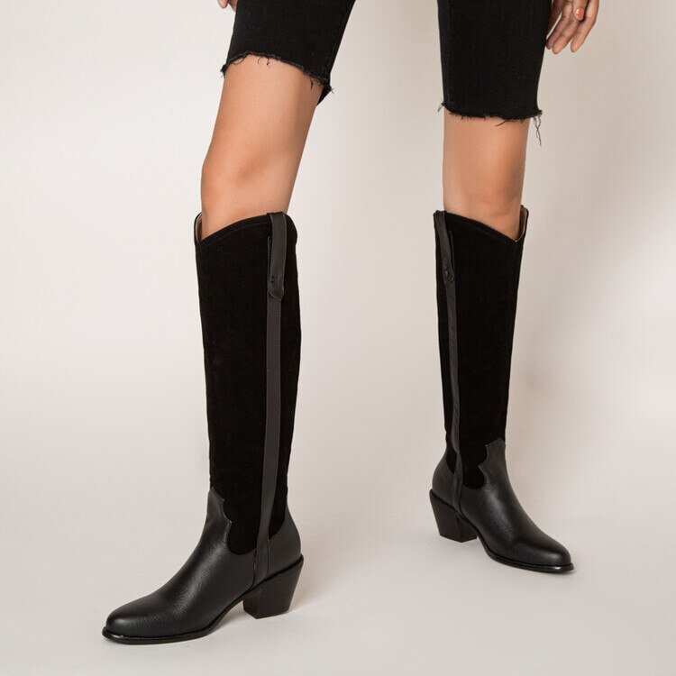 Women New Punk Style Pointed Toe Stitching High Chunky Heel Boots - LiveTrendsX