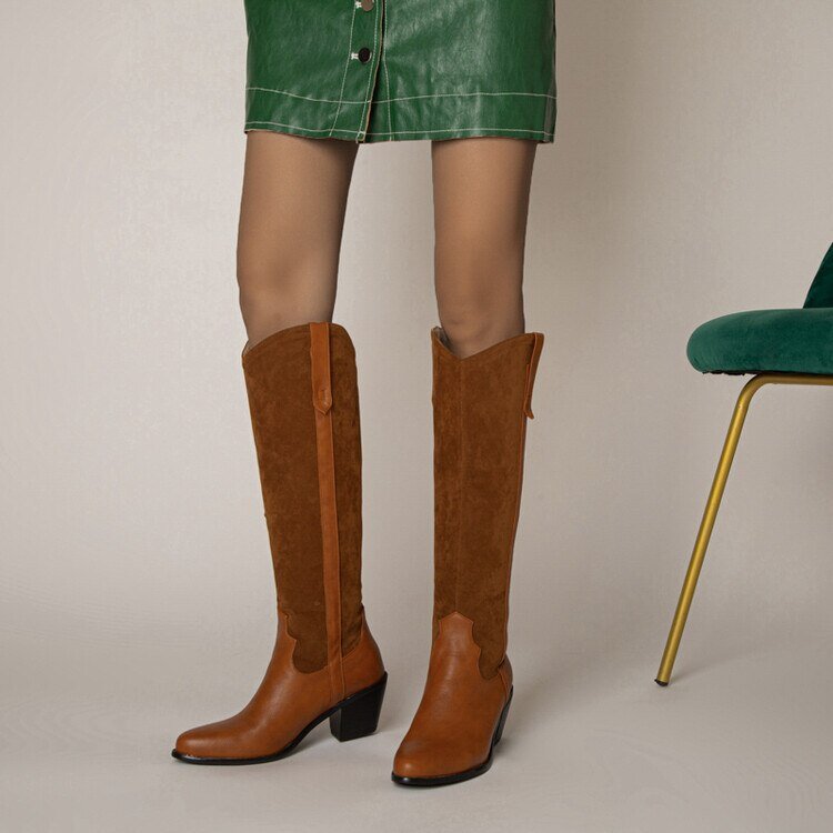 Women New Punk Style Pointed Toe Stitching High Chunky Heel Boots - LiveTrendsX