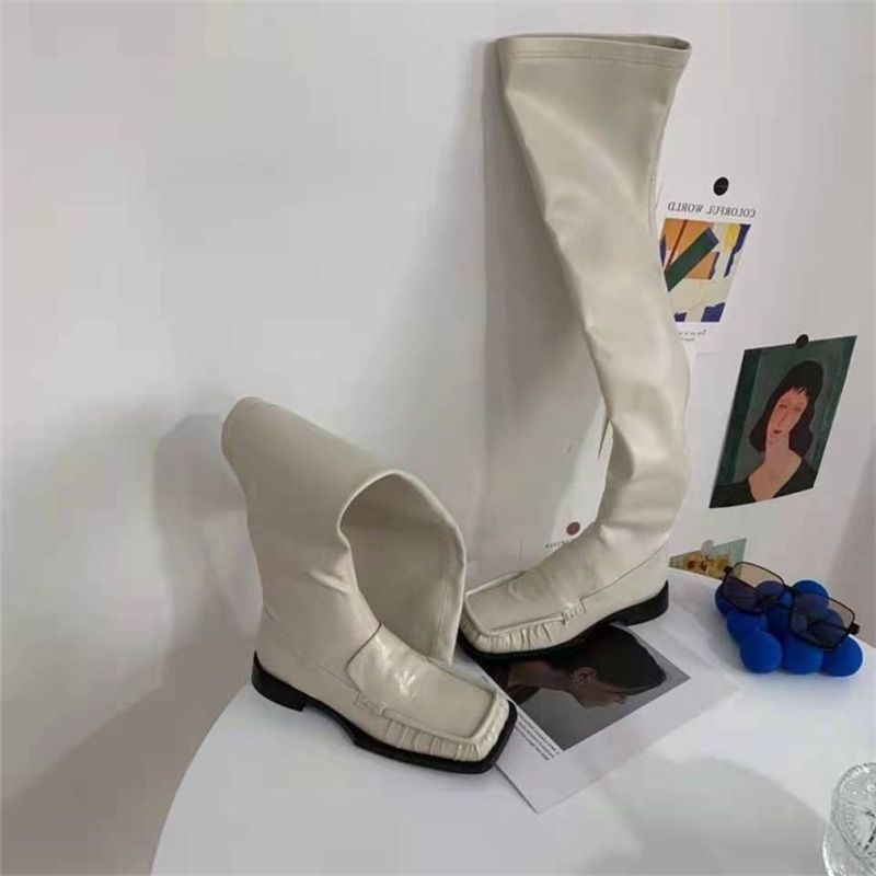 Women Over The Knee Boots Zipper Party Nightclub Flat Pleated Decorate Shoes - LiveTrendsX