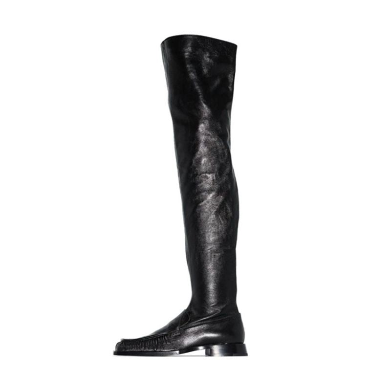Women Over The Knee Boots Zipper Party Nightclub Flat Pleated Decorate Shoes - LiveTrendsX